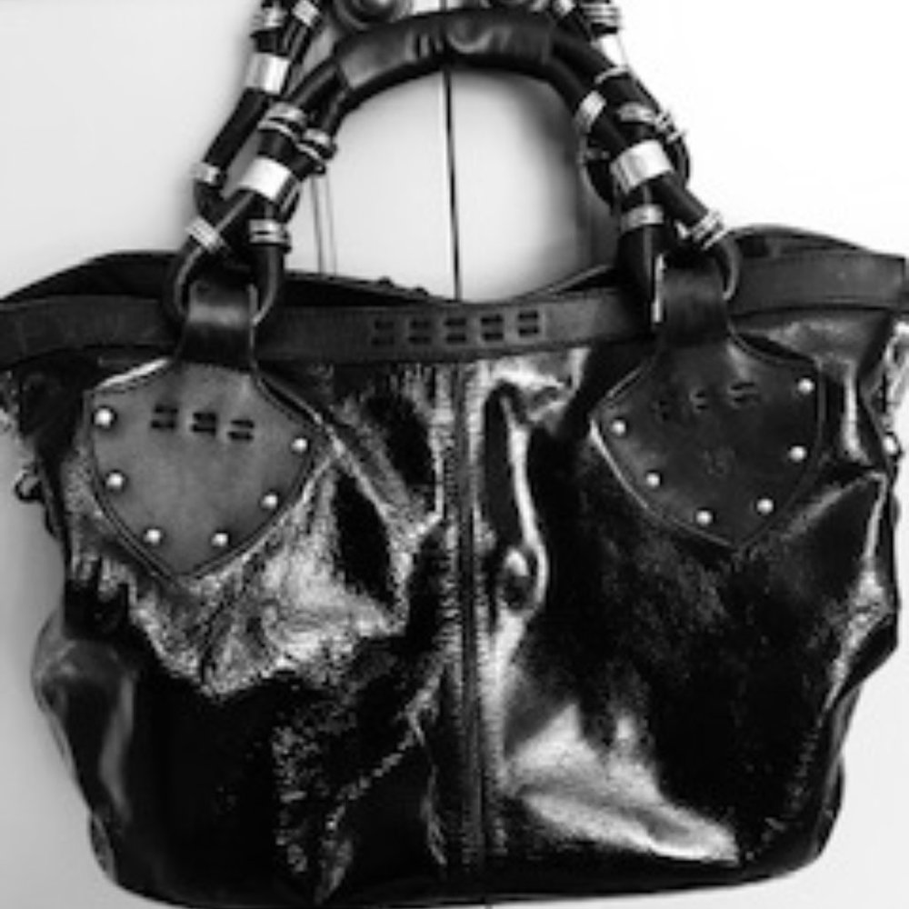 Donald J Pliner Patent Black Leather Handbag - Picture 3 of 15